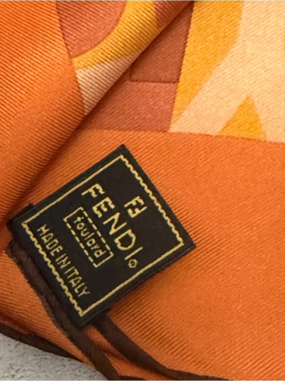 Fendi Multicolor Graphic Silk Scarf in Orange, Brown & Cream - Picture 3 of 12